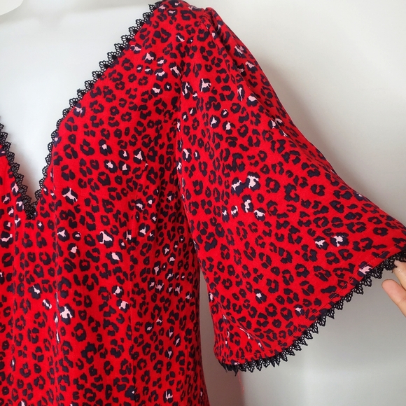 NEW Lovers + Friends Jason Red Cheetah Leopard Print Boho Mini Dress - Picture 4 of 11